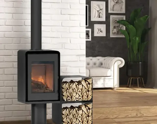 Domino-Holzofen mit Fuß und 2-Stufen-Modul – 8,5 kW