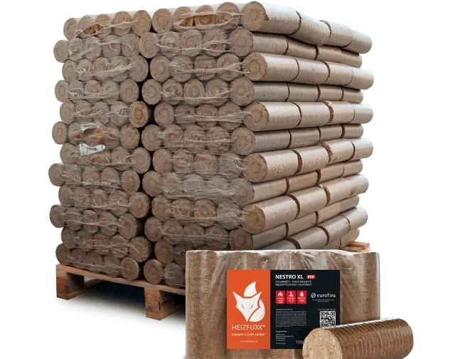 Holzbriketts Nestro XL Red – rund ohne Loch (Palette 960 kg)