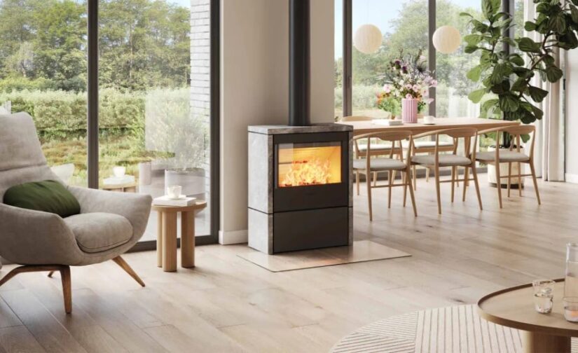 Kaminofen HWAM 5440 SmartControl Naturstein 6,1 kW - Ausführung: 5440c schwarz - Verkleidung: Tobacco - Rauchrohranschluss: Oben
