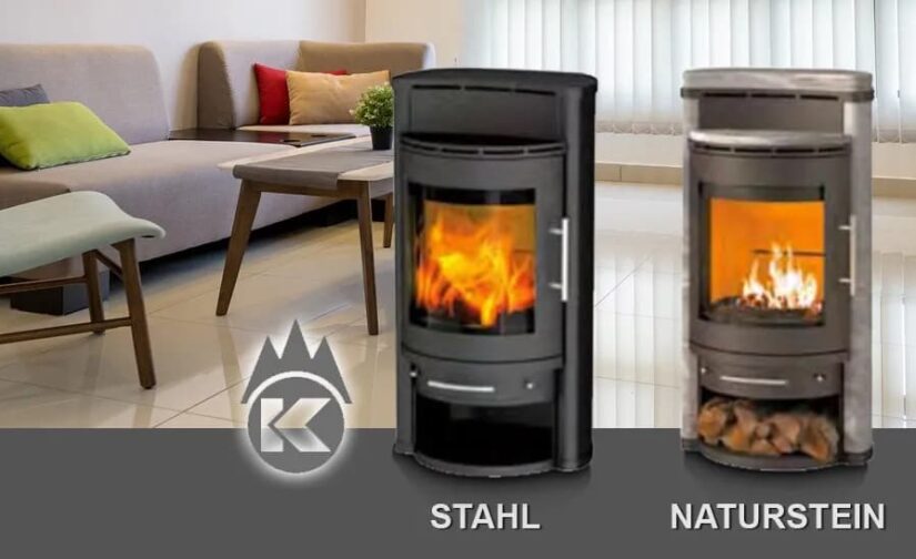 Kaminofen Königshütte Corvus 6 kW - Ausführung: Natursteinverkleidung Deblu Dunkel, gebürstet, glatt