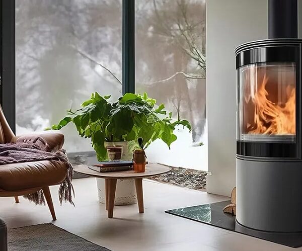 Kaminofen Kratki BJORN mit 7 kW - Verkleidung: Stahl schwarz - Topplatte: Stahl schwarz - Feuerraumauskleidung: schwarz
