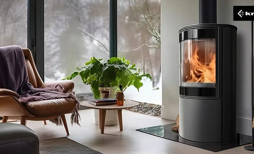Kaminofen Kratki BJORN mit 7 kW - Verkleidung: Stahl schwarz - Topplatte: Stahl schwarz - Feuerraumauskleidung: schwarz
