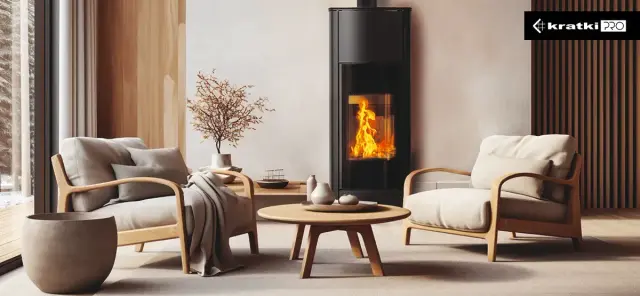 Kaminofen Kratki ENYO/R Hoch 5,5 kW - Feuerraumauskleidung: weiß