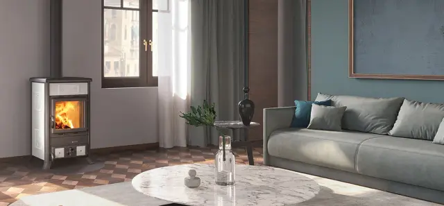 Kaminofen La Nordica Rossella R1 5.0 mit 9 kW - Verkleidung: Keramik weiß