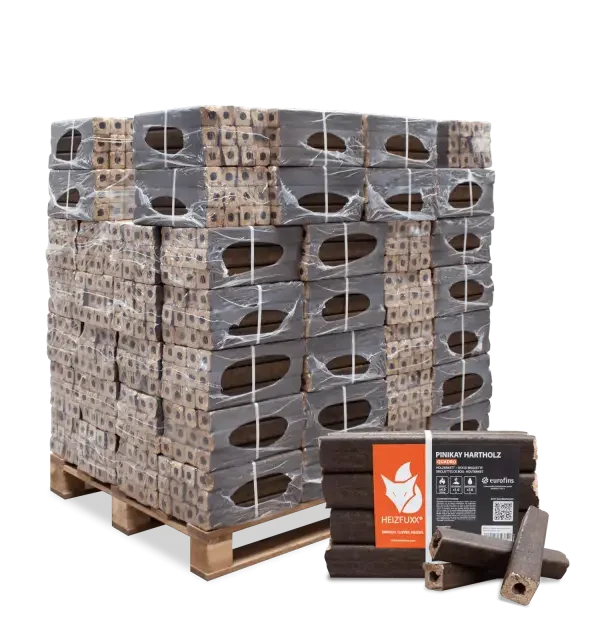 PiniKay Quadro Hartholzbriketts – mit Zugloch (Palette 960 kg)