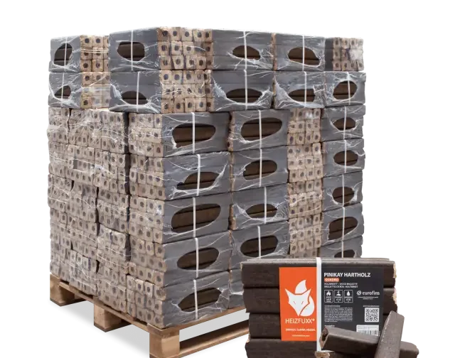PiniKay Quadro Hartholzbriketts – mit Zugloch (Palette 960 kg)